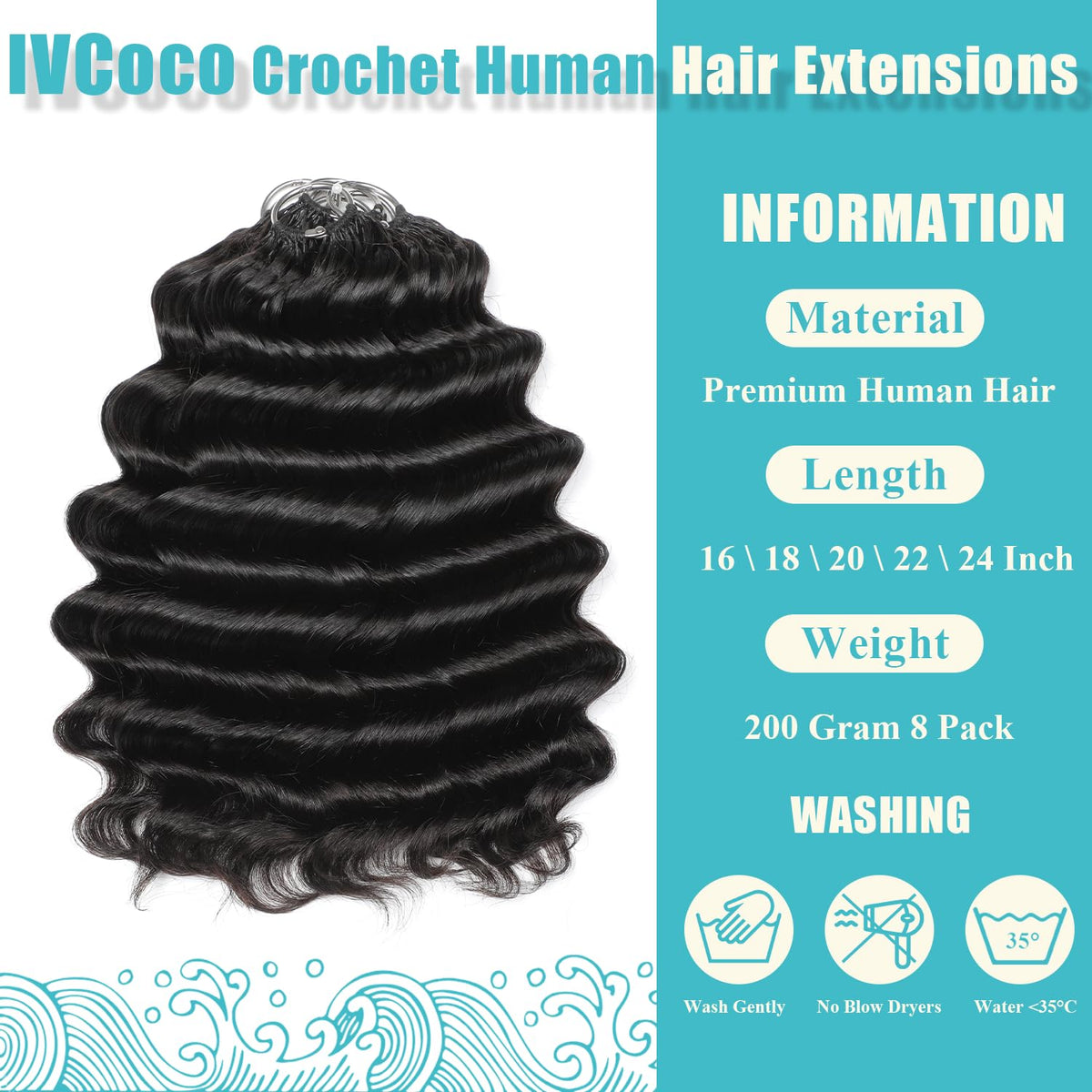 Close-up of IVCoco ocean wave crochet hair texture and shine