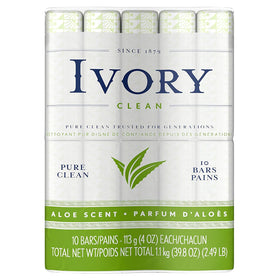 Ivory Aloe Bar Soap front view shows a gentle, dye-free family cleanse.