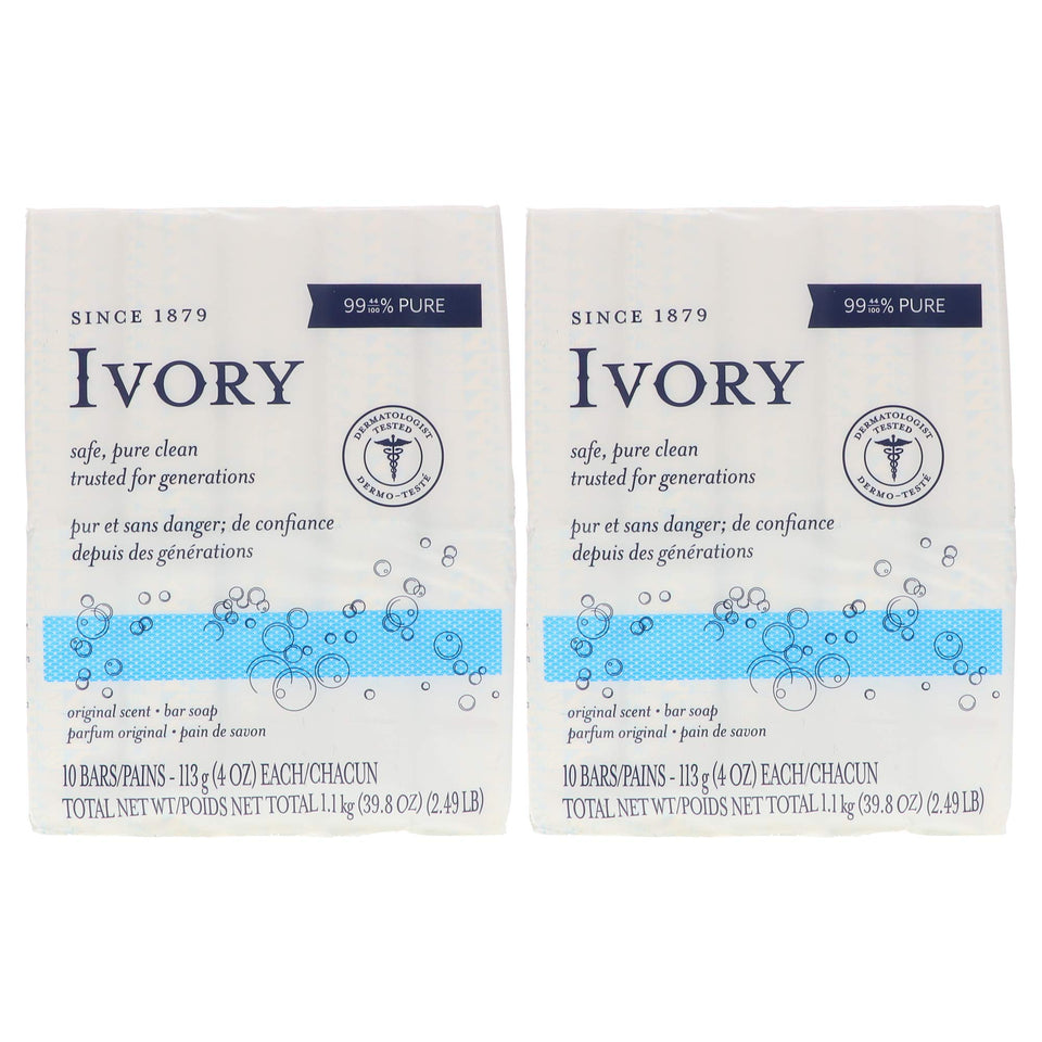 Ivory Original bar soap, front view, two-bar pack for simple family cleansing.