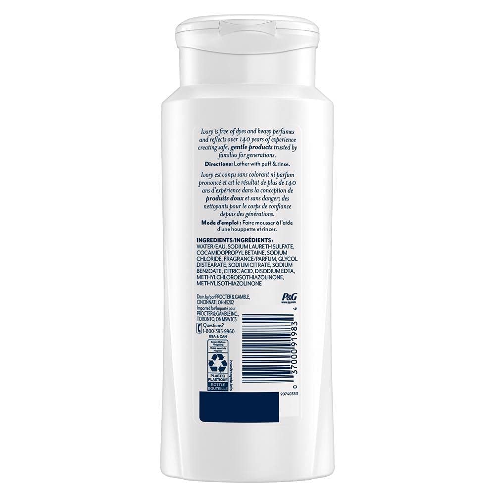 Ivory Original Body Wash bottle top highlighting mild formula for sensitive skin.