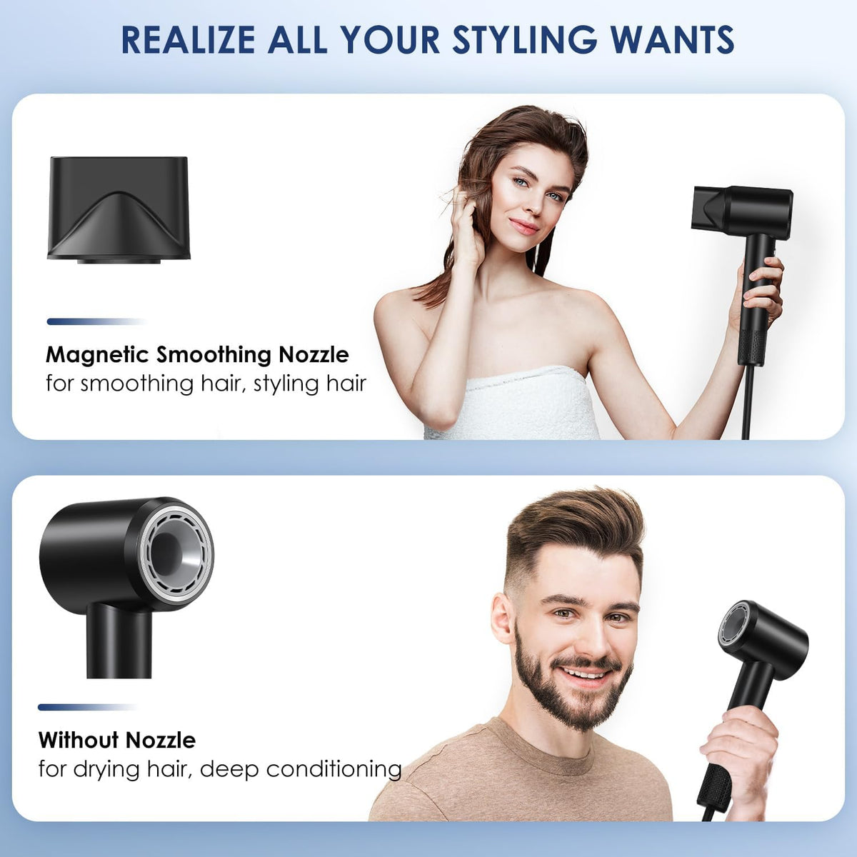 IWAANYI hair dryer offers eight drying modes for versatile styling
