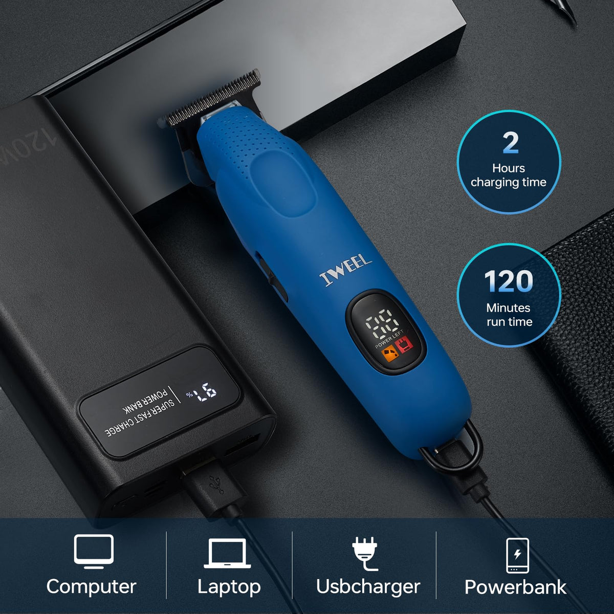 IWEEL cordless beard trimmer ready for travel with long runtime