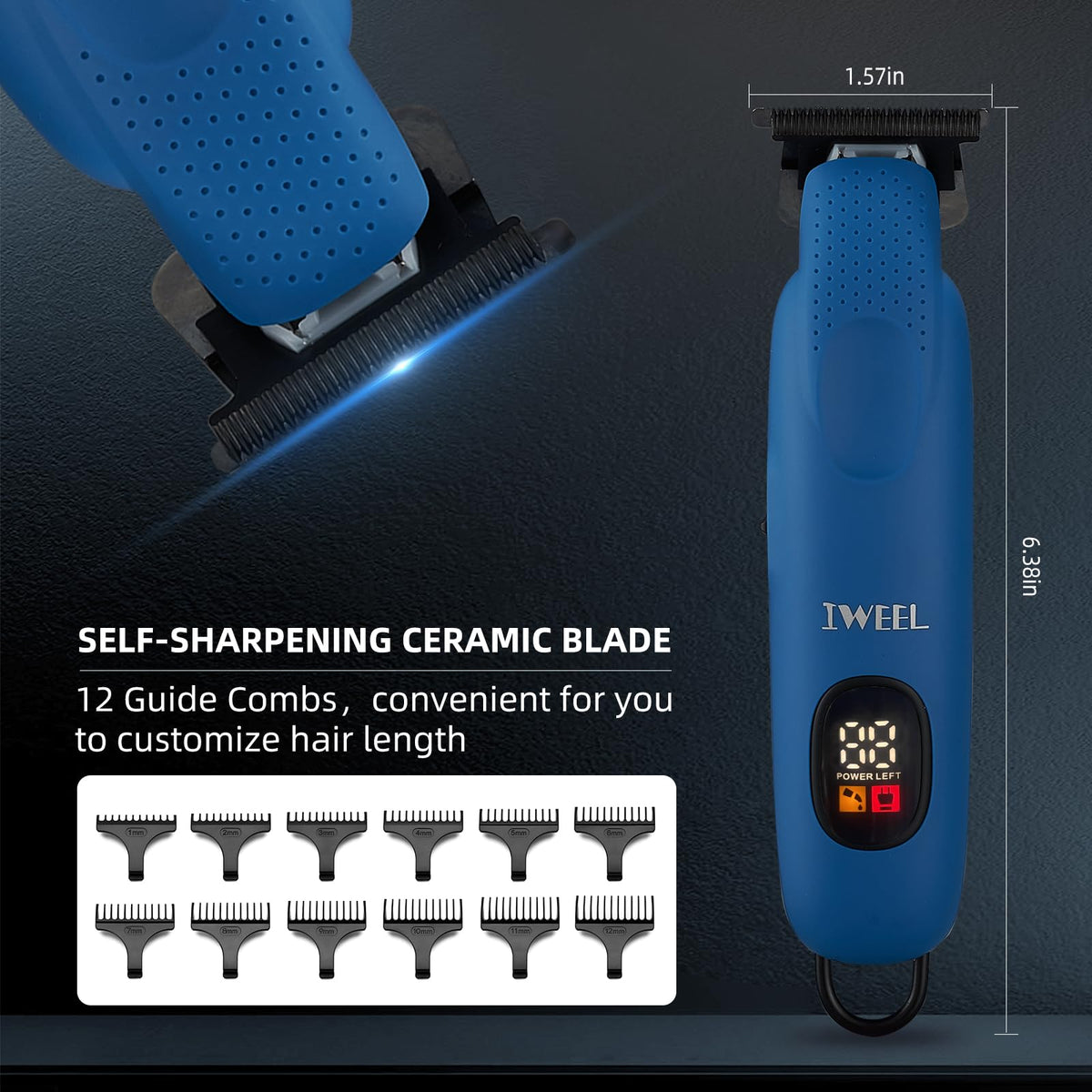 IWEEL trimmer LCD display indicating battery level and charge status