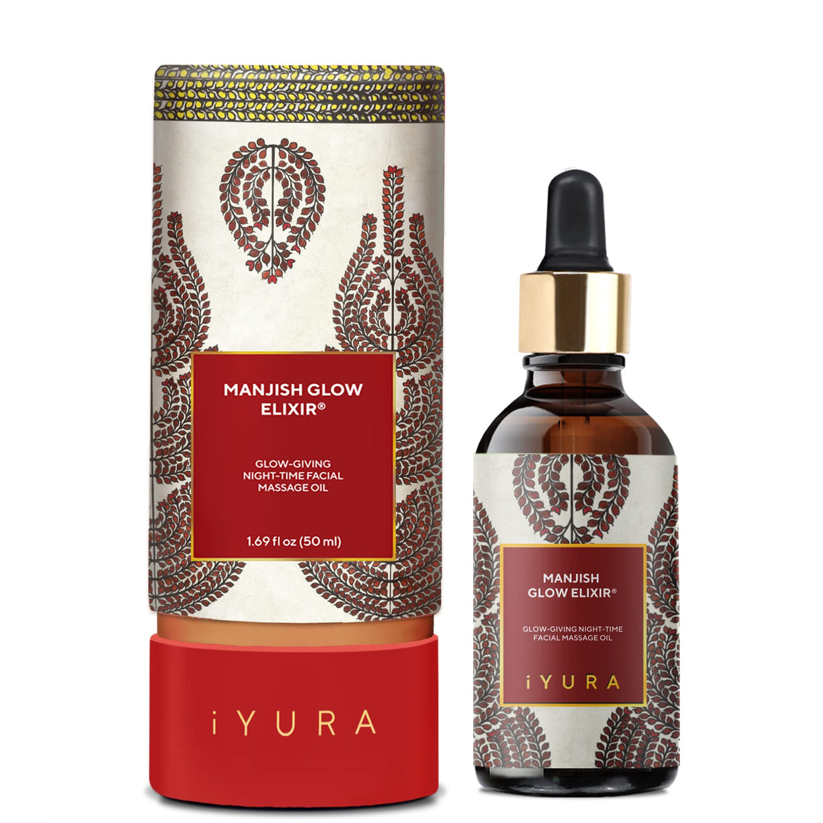 Iyura Manjish Glow Elixir bottle-pour for effortless nightly glow and even tone.