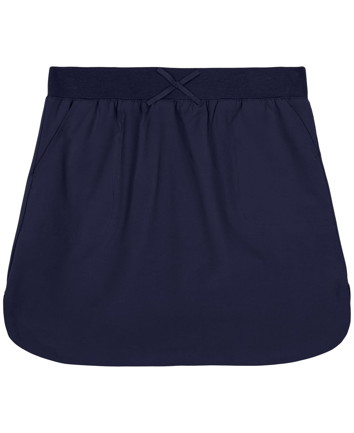 IZOD girls scooter skirt with navy undershorts, knit waistband, and front pockets