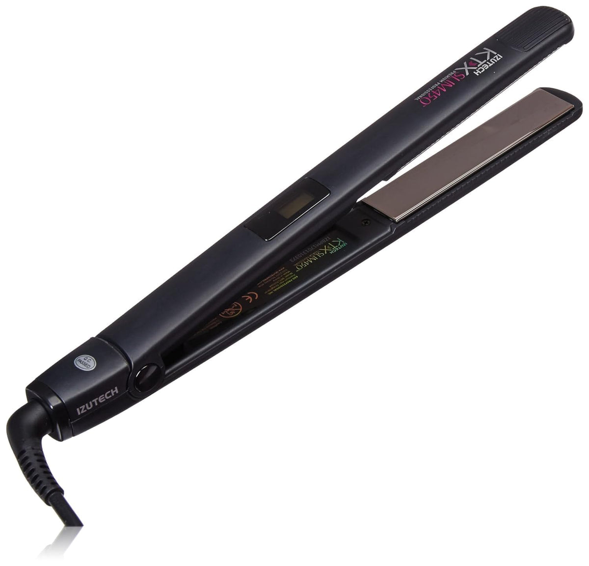 IZUTECH KTX Slim450 with one-inch titanium plates for fast, even straightening.