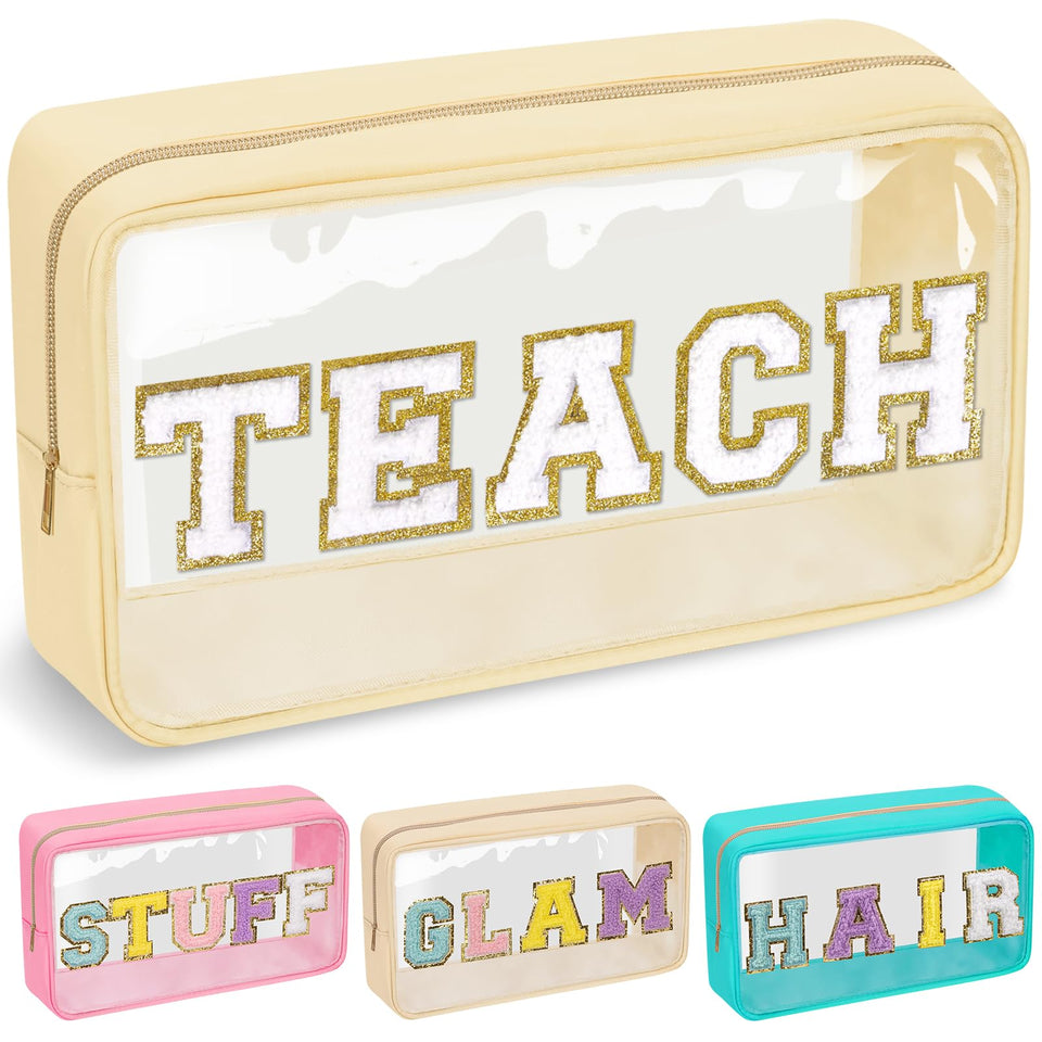 izuzta TEACH bag front view with glitter chenille letters for teachers
