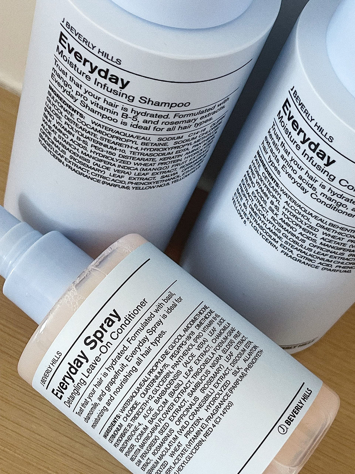 J Beverly Hills Blue Everyday bottle featuring aloe for nourished strands.