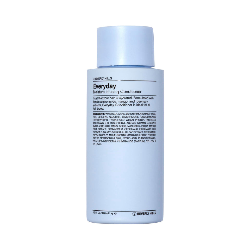 J Beverly Hills Blue Everyday Moisturizing Conditioner bottle shows hydration for smoother hair