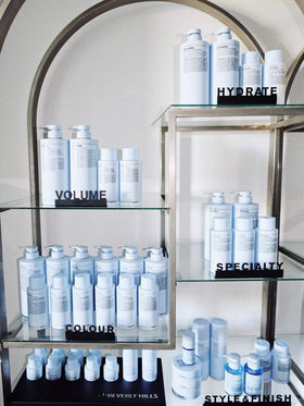 J Beverly Hills Blue Fragile conditioner packaging box on display