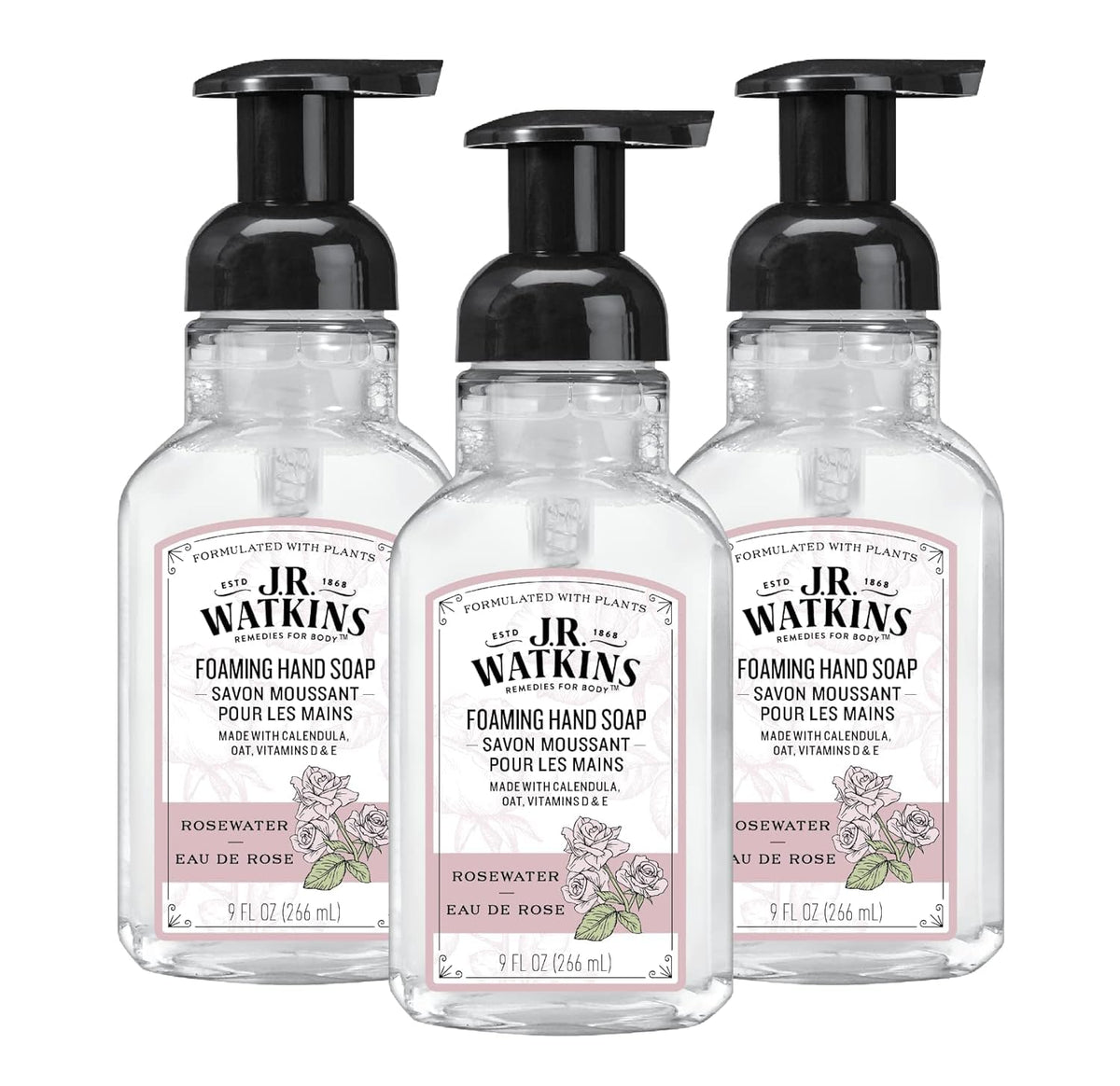 J.R. Watkins foaming hand soap pump close-up for easy, gentle cleansing
