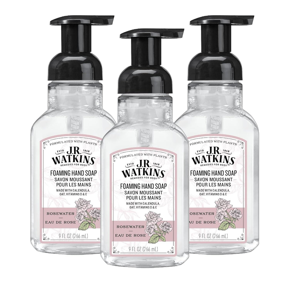 J.R. Watkins foaming hand soap pump close-up for easy, gentle cleansing