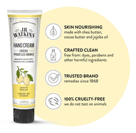 J.R. Watkins Lemon Cream packaging showing clean ingredients for sensitive skin.