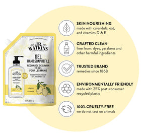 J.R. Watkins Lemon Hand Soap pump dispenser refill from pouch.