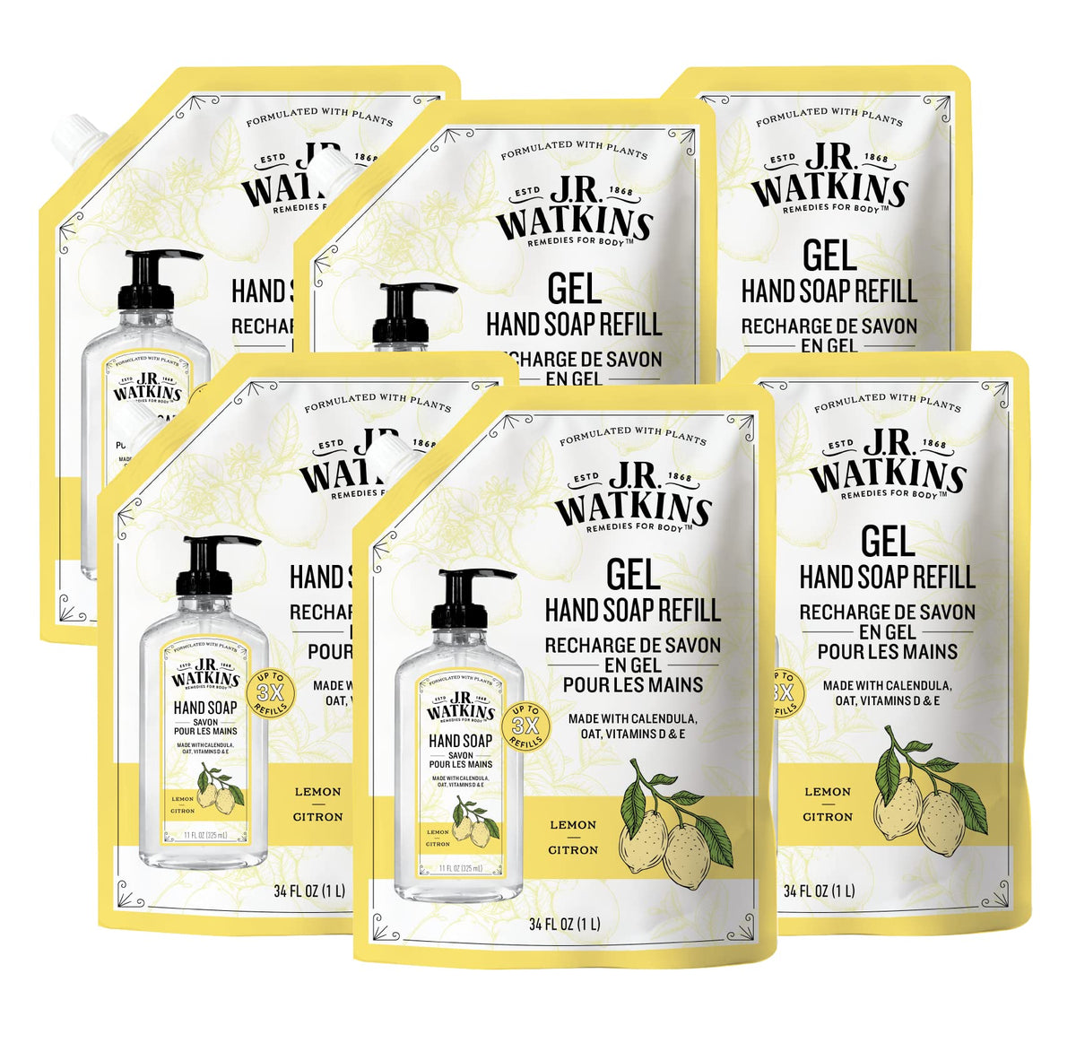 J.R. Watkins Lemon Hand Soap Refill Pouch for easy eco refill.