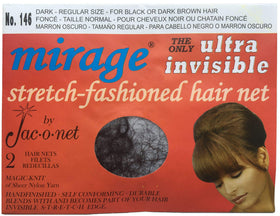Jac-O-Net Mirage Ultra-Invisible Dark hair net, two per pack, 12 packs total, neat and discreet for dark hair