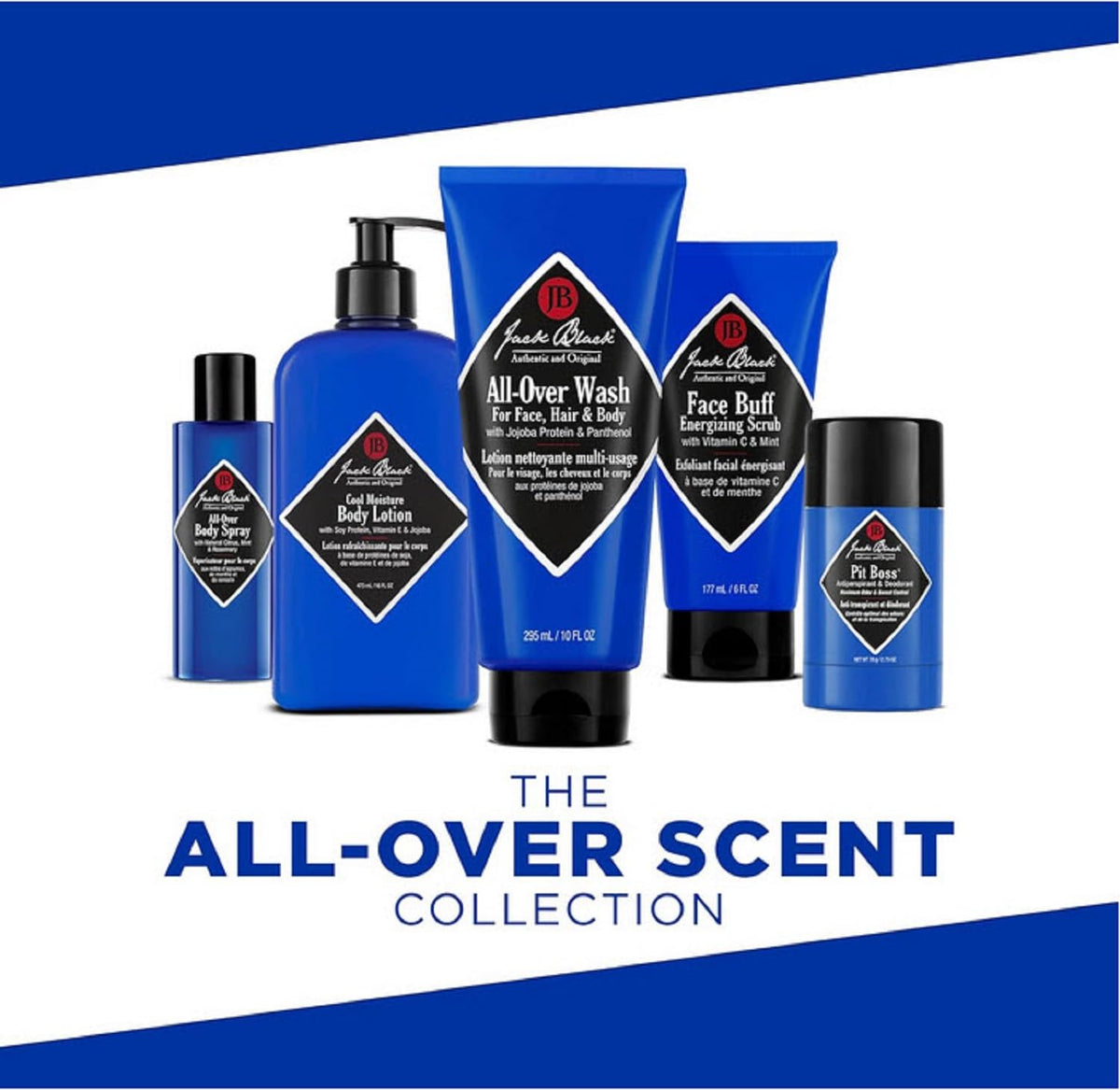 Jack Black All Over Wash pack of three bottles signals value and convenience.