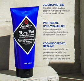 Jack Black All Over Wash rich lather demonstrates thorough yet gentle cleansing.