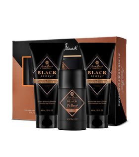 Jack Black Black Reserve Body Wash bottle highlights masculine scent notes.