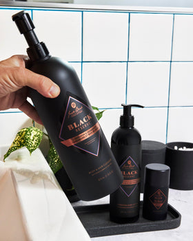 Jack Black Black Reserve Grooming Kit on shelf boosts daily routine.