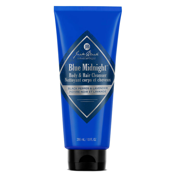 Jack Black Blue Midnight bottle-pour: aromatic body and hair cleanser for daily refreshment.