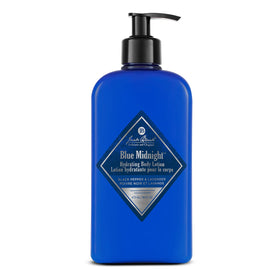 Jack Black Blue Midnight Hydrating Body Lotion bottle front shows premium packaging and hydration focus.