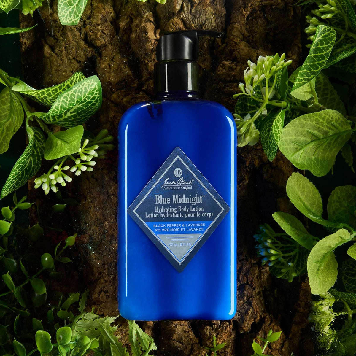 Jack Black Blue Midnight Hydrating Body Lotion spa scene conveys relaxation.