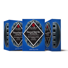 Jack Black Charcoal Body Bar showing massage nubs for muscle relief and cleansing