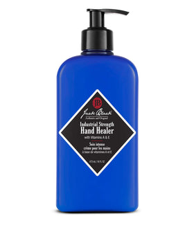 Jack Black Industrial Strength Hand Healer bottle pour showing rapid absorption for dry hands