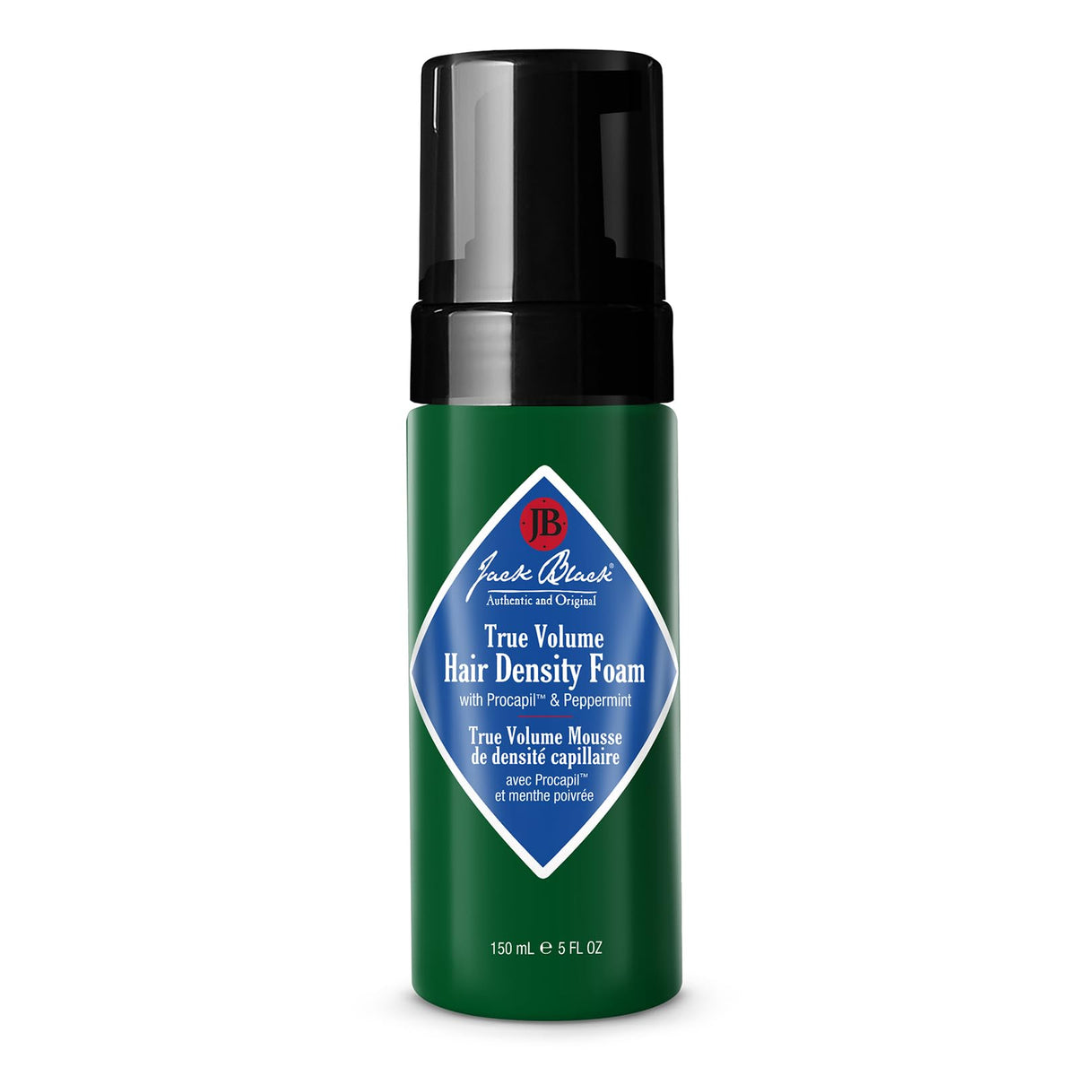 Jack Black True Volume Foam bottle closeup showing premium packaging and root lift potential