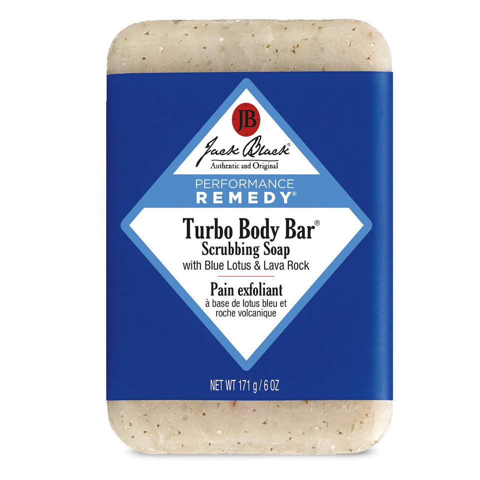 Jack Black Turbo Bar soap lather closeup for a deep cleansing feel.