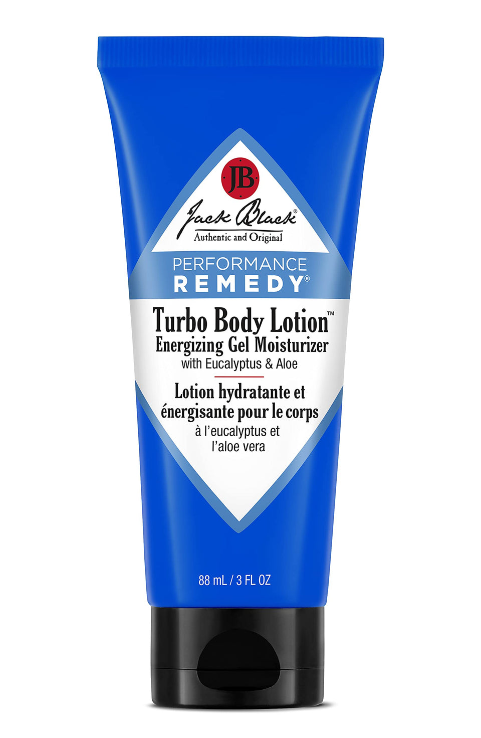 Jack Black Turbo bottle pour for energizing, fast-absorbing body hydration after shower.