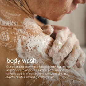 Jack Henry body wash men ingredients label emphasizes sulfate-free probiotic fermentation benefits