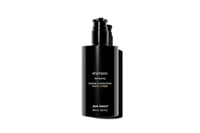 Jack Henry Creamy Shampoo bottle showcasing supergreens for natural nourishment and clean feel.