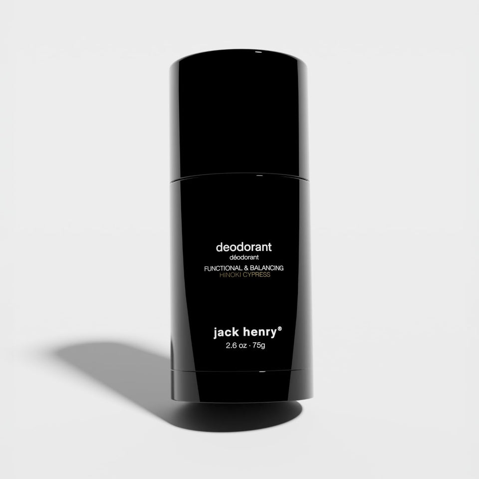 Jack Henry deodorant bottle front view with Hinoki Cypress scent for long-lasting protection