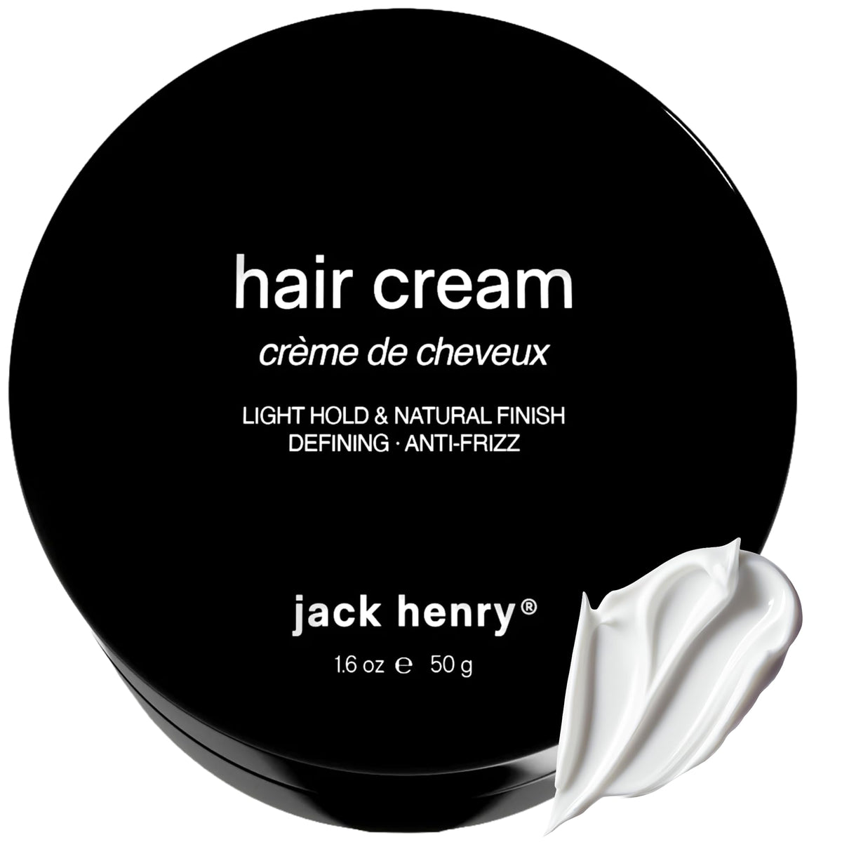 Jack Henry Hair Cream bottle shows light hold for flexible styling