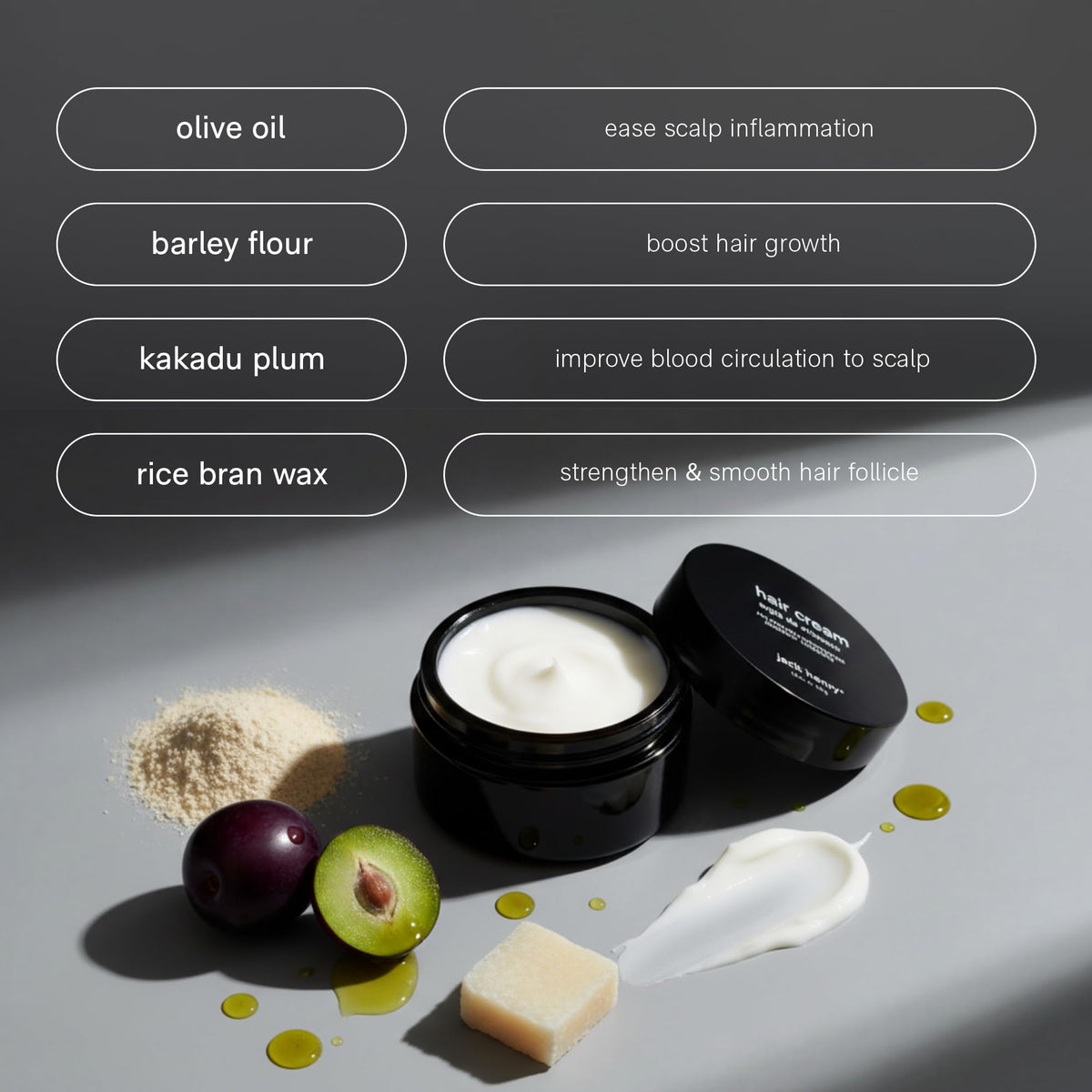 Jack Henry Hair Cream tames flyaways for a polished look