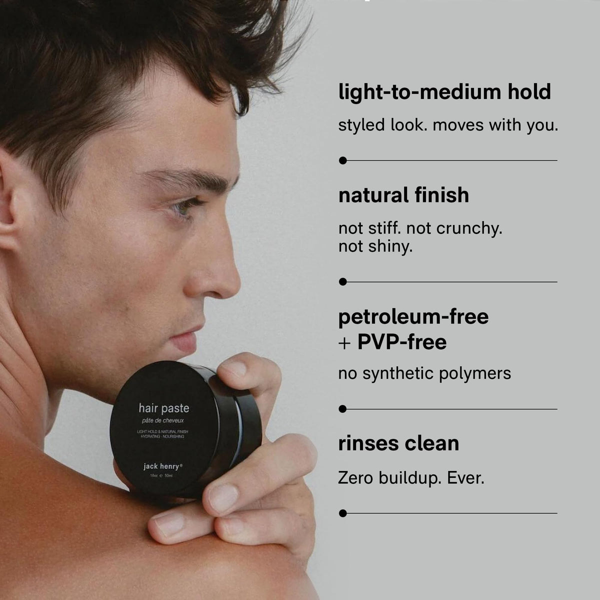 Humid weather hold shown with Jack Henry Hair Paste without crunch