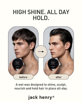 Jack Henry Hair Wax side-part definition for crisp, lasting structure.
