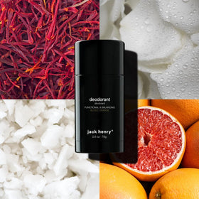 Jack Henry Hinoki Cypress deodorant bottle highlights a botanical formula for sensitive skin.