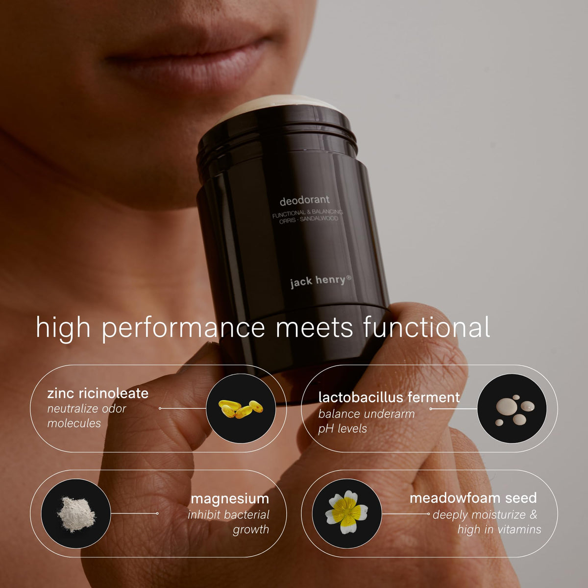 Applying Jack Henry deodorant shows clear glide with no white residue.