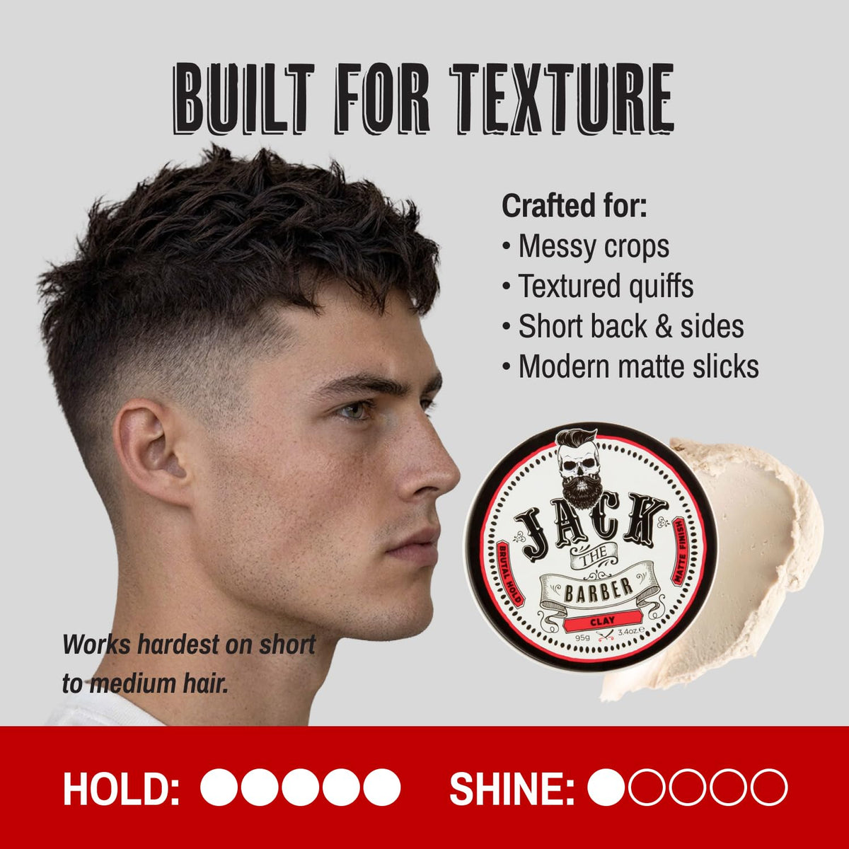 Jack The Barber matte finish being pressed into a short hairstyle