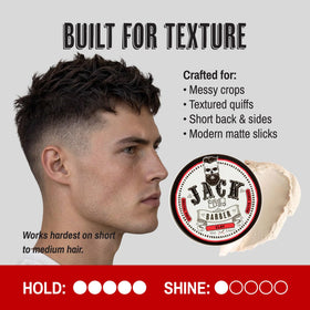 Jack The Barber matte finish being pressed into a short hairstyle