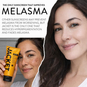 JACKET sunscreen features green tea and vitamin C for antioxidant support.