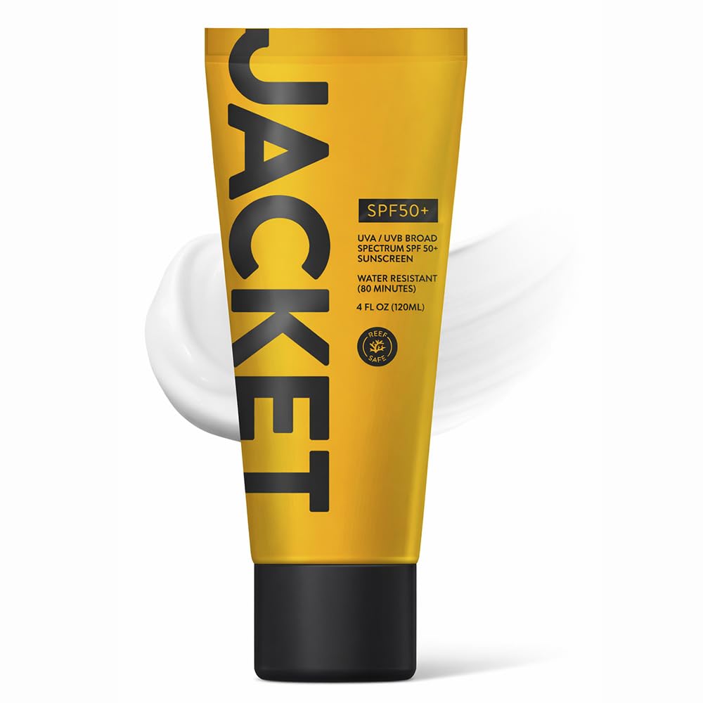 JACKET Sunscreen SPF 50+ bottle ready for outdoor adventures.