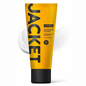 JACKET Sunscreen SPF 50+ bottle ready for outdoor adventures.
