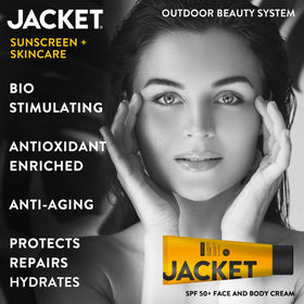 JACKET Sunscreen SPF 50+ applied to the face for daily protection.