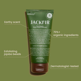 Aloe, calendula, and sunflower oil soothe and hydrate the face in Jackfir cleanser.