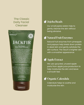 Close-up of exfoliating jojoba beads in Jackfir cleanser for gentle exfoliation.