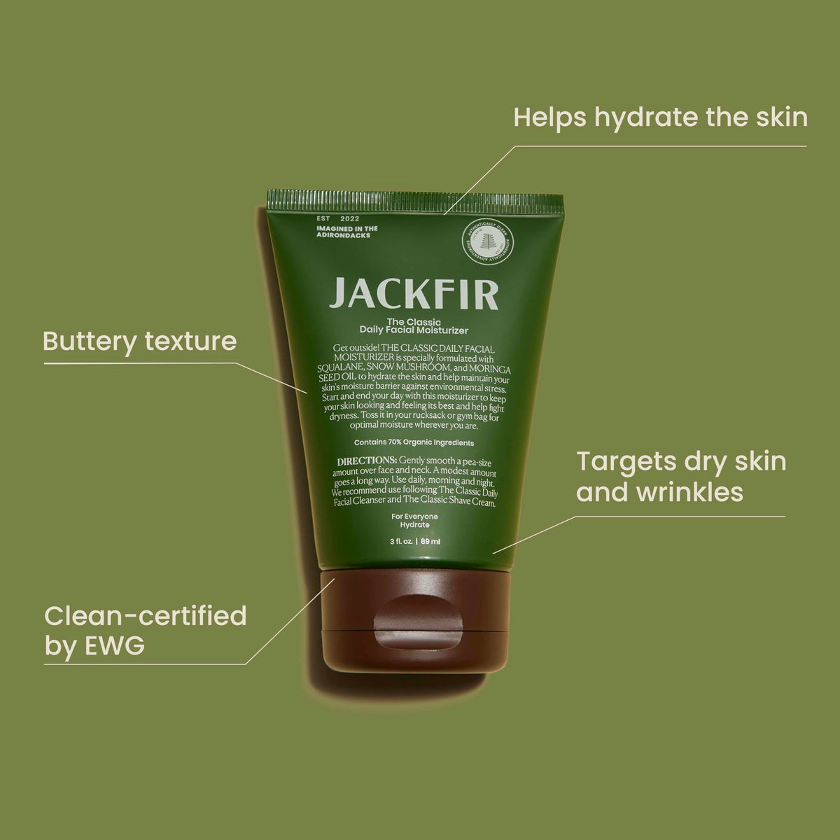 Jackfir moisturizer application swatch showing lightweight hydration for daily use